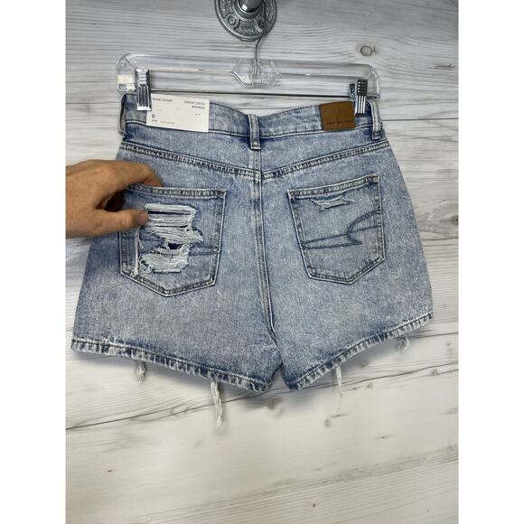 American Eagle Mom Short Womens 0 Blue Distressed Denim Super High Rise Shorts - Picture 14 of 14